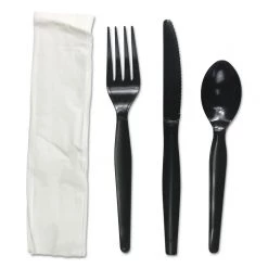 Boardwalk BWKFKTNHWPSBLA Heavyweight 4-Piece Cutlery Kit - Black (250/Carton)