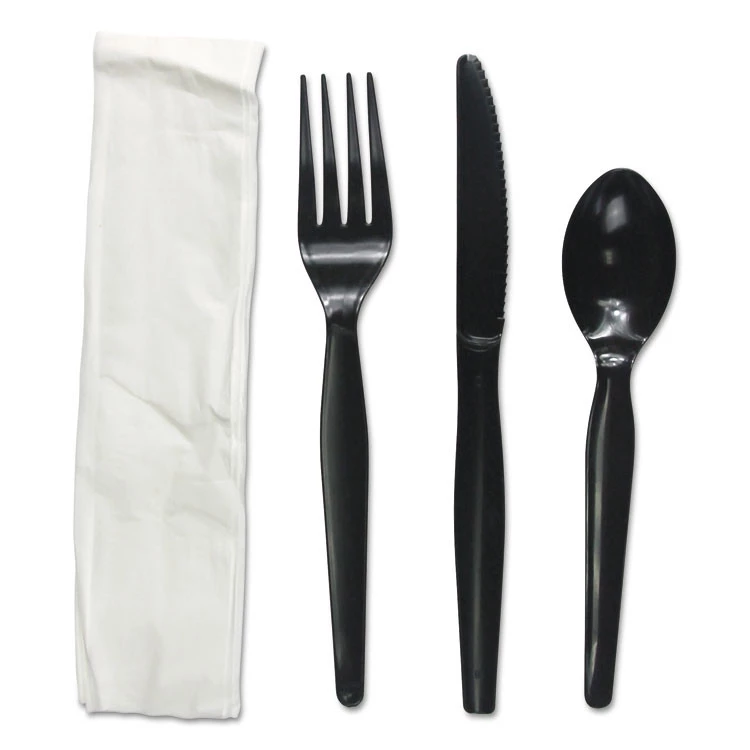 Boardwalk BWKFKTNHWPSBLA Heavyweight 4-Piece Cutlery Kit - Black (250/Carton) 1 Boardwalk BWKFKTNHWPSBLA Heavyweight 4-Piece Cutlery Kit - Black (250/Carton)
