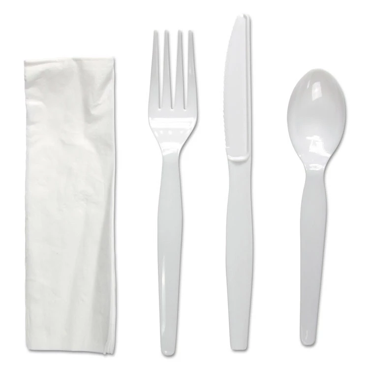 Boardwalk BWKFKTNHWPSWH Heavyweight 4-Piece Cutlery Kit - White250/Carton 1 Boardwalk BWKFKTNHWPSWH Heavyweight 4-Piece Cutlery Kit - White250/Carton
