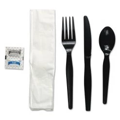 Boardwalk BWKFKTNSHWPSBLA Heavyweight 6-Piece Cutlery Kit - Black250/Carton
