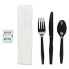 Boardwalk BWKFKTNSMWPSBLA 6-Piece Condiment/Fork/Knife/Napkin/Teaspoon Cutlery Kit - Black250/Carton