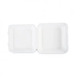 Boardwalk HL-91BW 1 Compartment 9 In. X 9 In. X 3.19 In. Bagasse Food Containers Hinged-Lid - White (200 Sleeves/Carton) -Boardwalk Sales Shop bwknhingewf1cm9 c