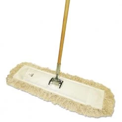 Boardwalk BWKM245C Cotton Dry 24 In. X 5 In. Natural Cotton Head Mopping Kit With 60 In. Natural Wood Handle (1/Kit)