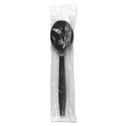 Boardwalk BWKSSHWPPBIW Wrapped Heavyweight Polypropylene Soup Spoons - Black (1000/Carton)