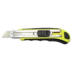 Boardwalk BWKUKNIFE25 Rubber-Gripped Straight-Edged Snap Blade Retractable Knife - Black/Yellow